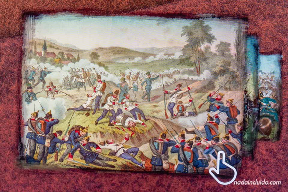 Pintura sobre la guerra Austro-prusiana en la Torre Blanca (Bílá vez) - Historia de Hradec Králové (República Checa)
