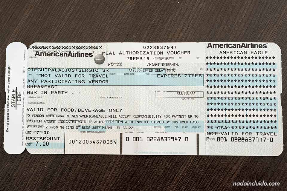 Voucher de desayuno, American Airlines Nada Incluido Blog de viajes